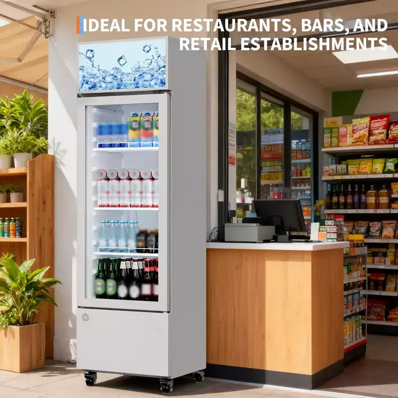 Réfrigérateur à boissons COZONY avec porte vitrée, glacière commerciale de 6,1 pi³ avec boîte lumineuse, sans givre pour bar, restaurant, magasin