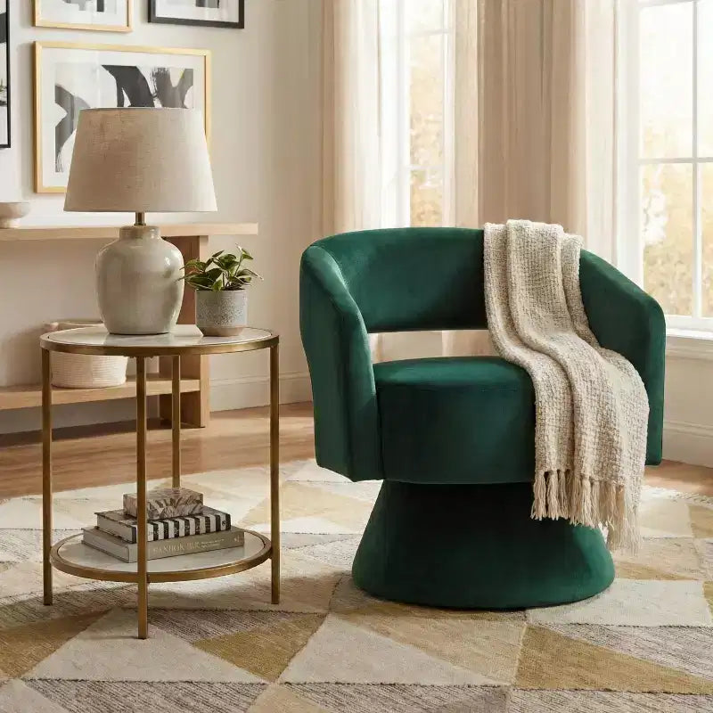 Fauteuil pivotant d'appoint de luxe moderne en velours GDFStudio Hudson