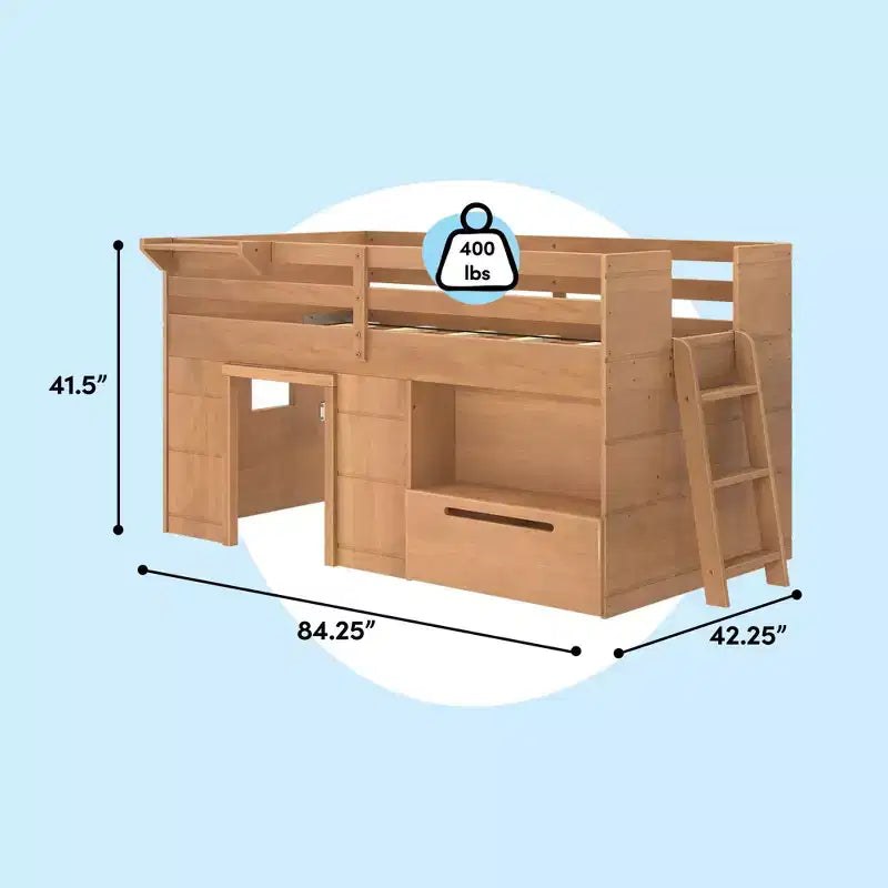 Lit mezzanine bas Max & Lily Modern Farmhouse avec tiroir de rangement, lit en bois massif pour enfants
