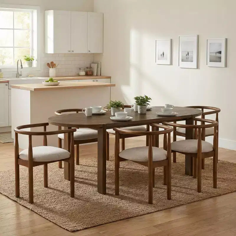 Ensemble de salle à manger ovale 7 pièces pour 6 personnes, grande table de cuisine 71 po avec 6 chaises rembourrées, noyer - Christopher Knight Home