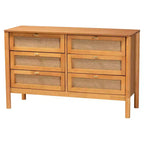 Ensemble de chambre à coucher Japandi 5 pièces Baxton Studio Jenn en bois brun doré, taille grand lit, avec rotin au fini vieilli