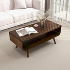 Table basse rectangulaire Adelina en bois massif de style Mid-Century, de couleur marron