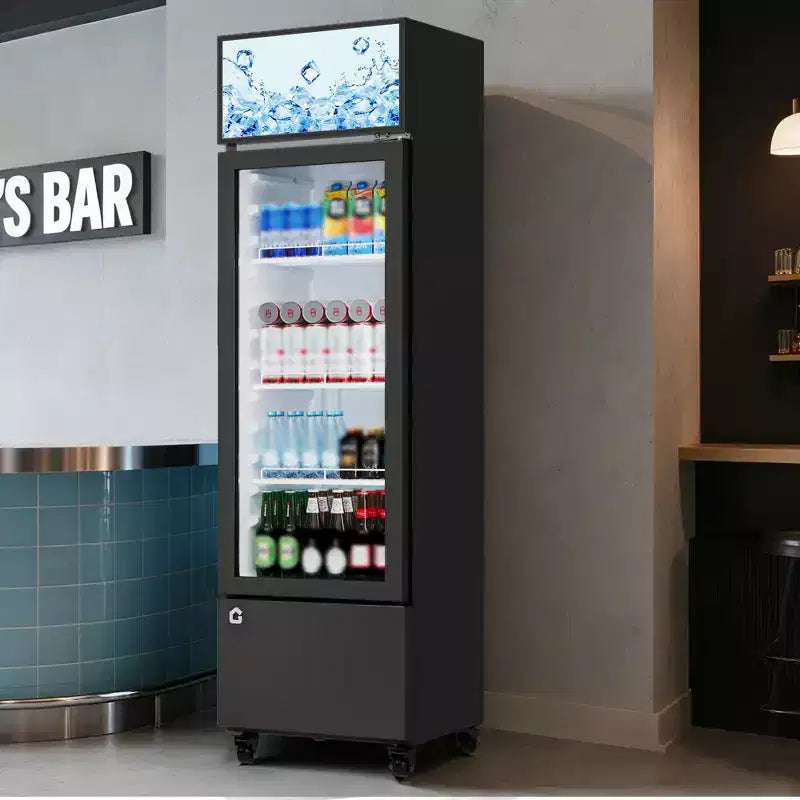 Réfrigérateur à boissons COZONY avec porte vitrée, glacière commerciale de 6,1 pi³ avec boîte lumineuse, sans givre pour bar, restaurant, magasin