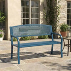 Banc d'extérieur en métal 2 places pour jardin, bancs en acier avec dossier géométrique pour terrasse, jardin et porche