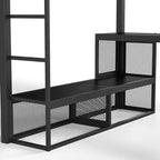 Bellemave Lit mezzanine queen en métal avec bureau, étagères de rangement et tringle à vêtements, cadre de lit mezzanine peu encombrant avec garde-corps et échelle, sans sommier tapissier, noir