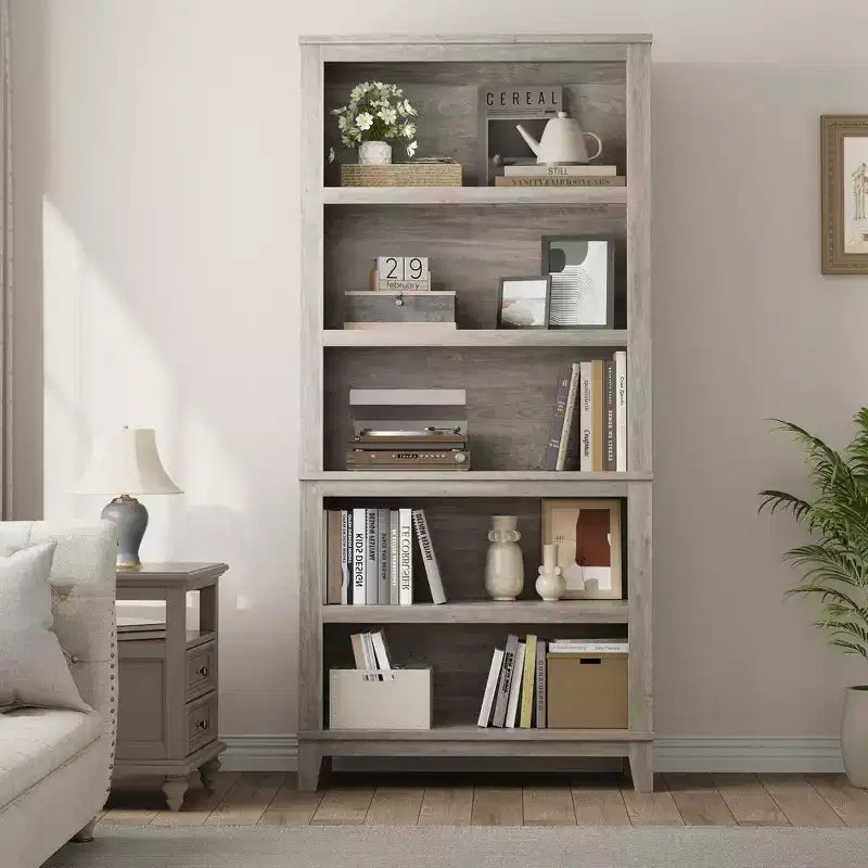 GustoWave 71 Grande bibliothèque avec étagères réglables 80 cm de large Étagère en bois à 5 niveaux Bibliothèques de style Ferme Bibliothèque Vintage