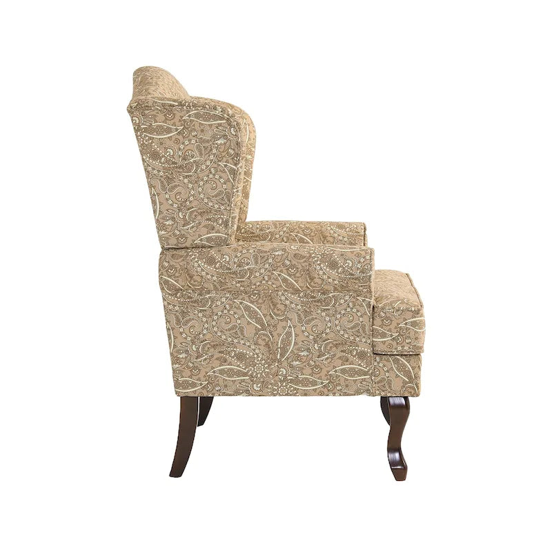 2 fauteuils d'appoint à dossier haut traditionnels, revêtus de tissu