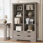 Bibliothèque haute de 72 po avec 4 tiroirs, étagère de rangement autoportante de style campagnard pour chambre à coucher, salon, bureau à domicile