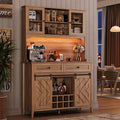 Meuble de bar de ferme 72 po avec porte coulissante de style grange Grand buffet de cuisine avec huche, station de recharge, 2 tiroirs et 8 étagères de rangement Café