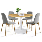Ensemble de salle à manger rond 5 pièces, table piédestal 37" avec plateau aspect bois et chaises courbées rembourrées, style moderne-Panipeachy