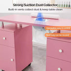 Table de manucure de 42,5 po en MDF blanc avec 3 tiroirs, rangement, portes et collecteur de poussière électrique