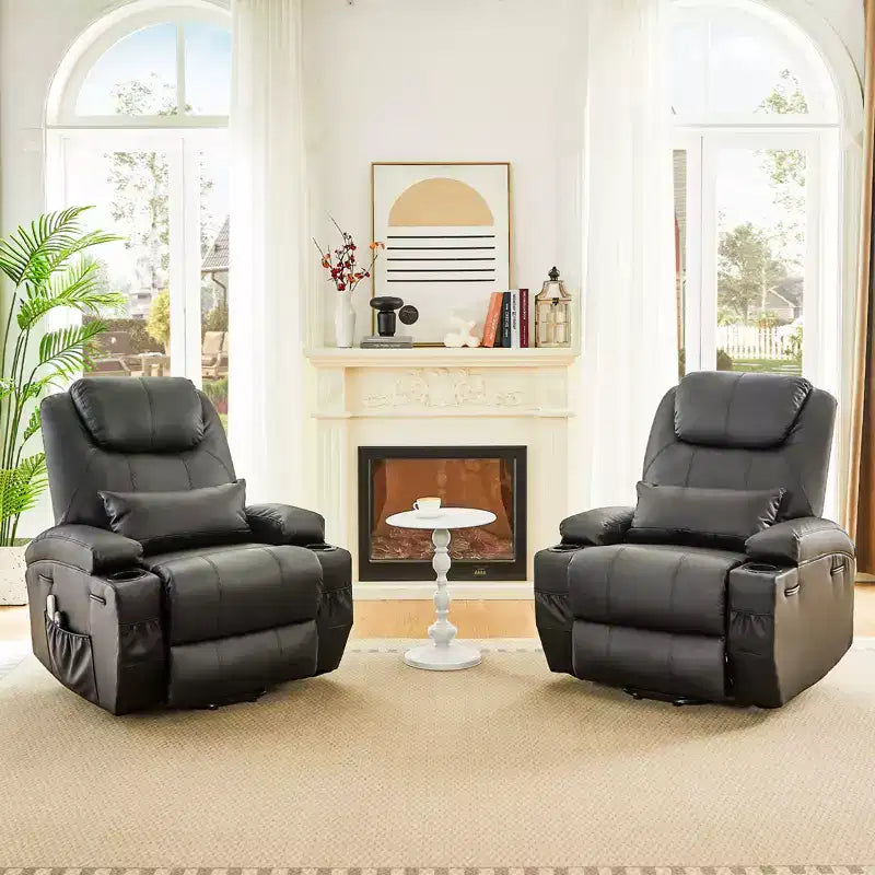 Fauteuil inclinable électrique avec fonction releveur, massage et chauffage Bestier 34,6 po, fauteuil inclinable en similicuir avec poches latérales et porte-gobelets