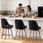Lot de 4 tabourets de bar pivotants à hauteur de comptoir Bekrvio 26 po avec dossiers et pieds en bois, tabourets de bar rembourrés en tissu lin/similicuir pour îlot de cuisine