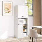 Meuble de rangement pour garde-manger Costway 166,4 cm de haut, meuble de cuisine moderne avec support micro-ondes marron/blanc
