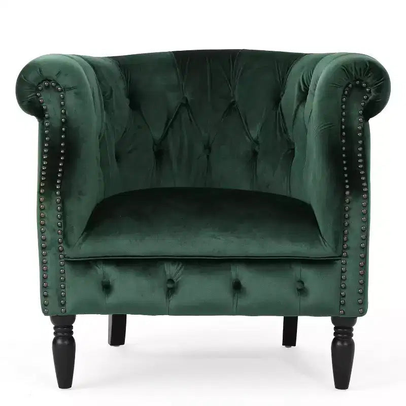 Fauteuil club contemporain capitonné avec clous de tapissier