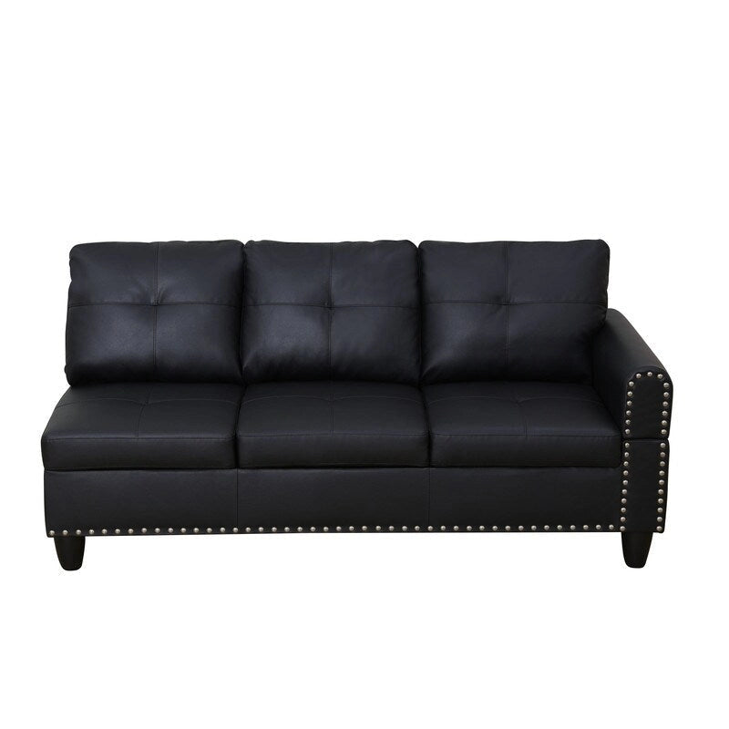 Ensemble de canapé moderne 3 pièces en similicuir noir : Style épuré pour les salons