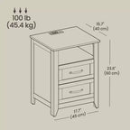 Lot de 2 tables de chevet de ferme avec port de chargement USB - Tables de nuit à 2 tiroirs, design rustique et moderne