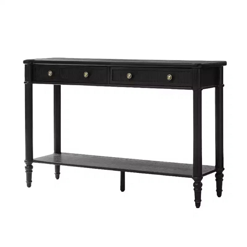 Console 47,2" en noyer avec 2 tiroirs cannelés et étagère inférieure