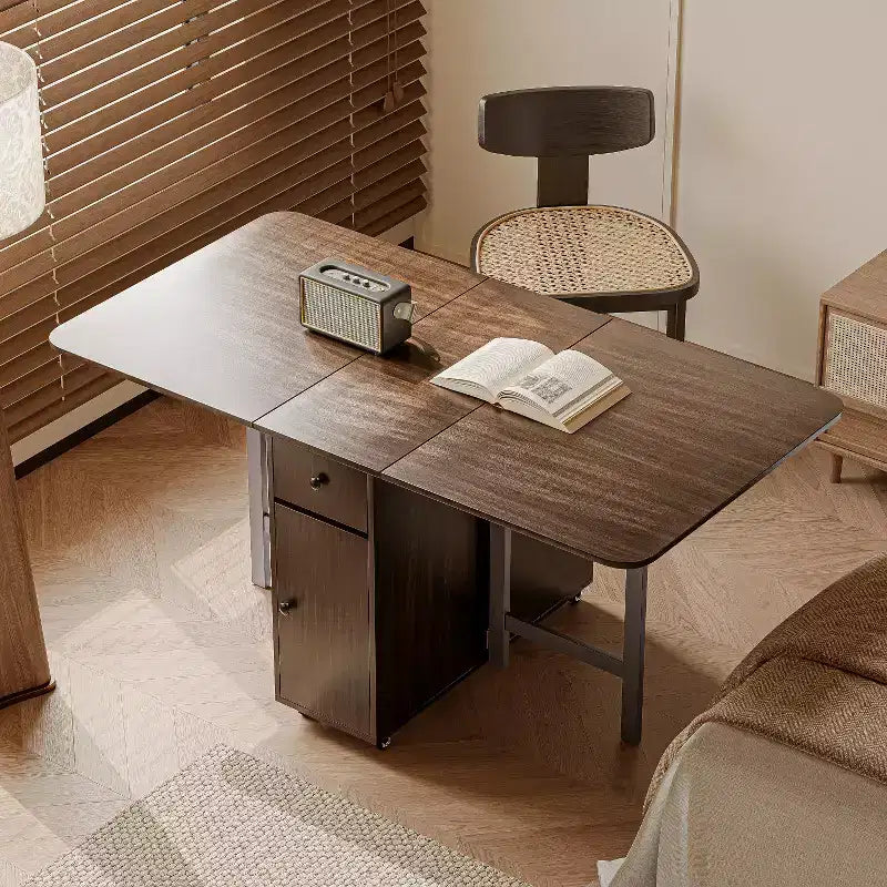 Table de salle à manger pliable ATJafurn 59 avec abattants pour petits espaces, table de cuisine rectangulaire en bois extensible avec roulettes et rangement