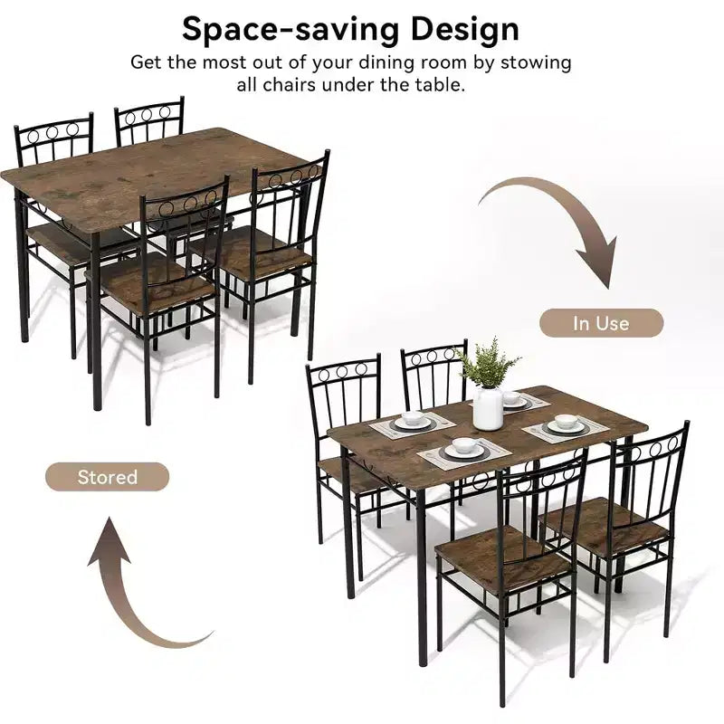 Ensemble de salle à manger rectangulaire Dyonery pour 4 personnes, table de cuisine 5 pièces et 4 chaises, ensemble de table de salle à manger, ensemble de table de cuisine compact pour petit espace