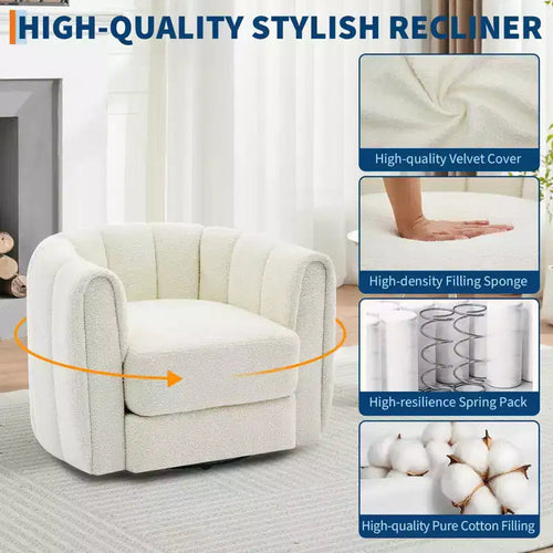 2 fauteuils d'appoint pivotants, fauteuil barillet en tissu peluche Teddy à rotation 360°, base robuste, beige pour salon, chambre, bureau