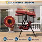 Balançoire de jardin 2 places avec auvent, assise rembourrée, cadre en fer robuste, banc d'extérieur résistant aux intempéries pour patio, balcon ou arrière-cour