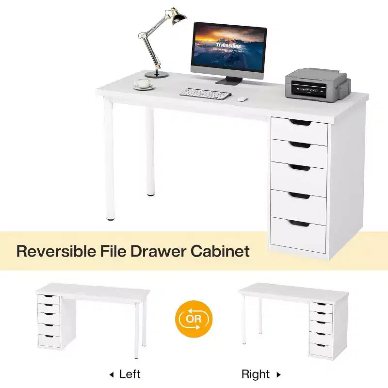 Bureau d'ordinateur Lantine avec 5 tiroirs, bureau moderne et simple de 119 cm pour la maison, le bureau et l'étude, idéal pour les petits espaces