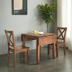 Ensemble de salle à manger 3 pièces avec table à rabats en bois et 2 chaises à dossier en X pour petits espaces