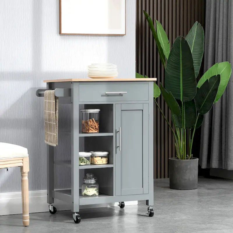 HOMCOM Desserte de cuisine compacte à roulettes, chariot de service roulant avec étagère de rangement et tiroir pour salle à manger