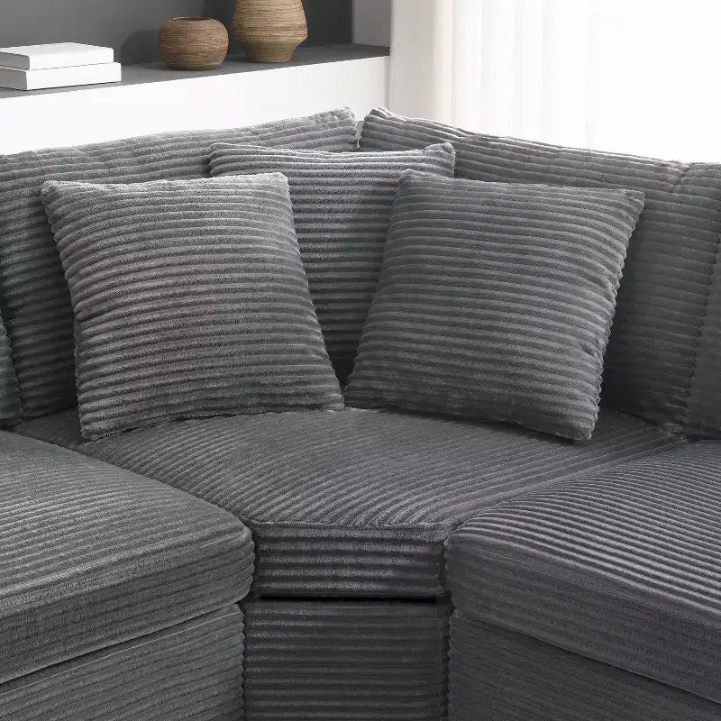 Canapé d'angle modulable en velours côtelé 106 avec accoudoir, rangement, porte-gobelets, chargeur USB et canapé modulaire surdimensionné confortable