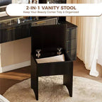 Coiffeuse cannelée de 122 cm avec miroir et lumières LED, station de charge, tabouret de rangement rembourré pour chambre à coucher