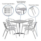 Ensemble table carrée en aluminium Emma et Oliver 27,5 avec 4 chaises à dossier à lattes