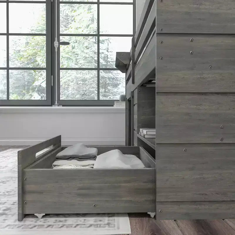 Lit mezzanine bas Max & Lily Modern Farmhouse avec tiroir de rangement, lit en bois massif pour enfants