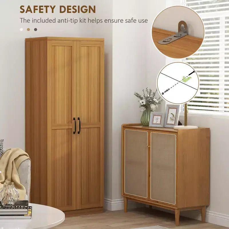 Garde-manger de cuisine 2 portes de 160 cm, meuble de rangement autoportant avec 5 étagères et 2 étagères réglables pour salle à manger