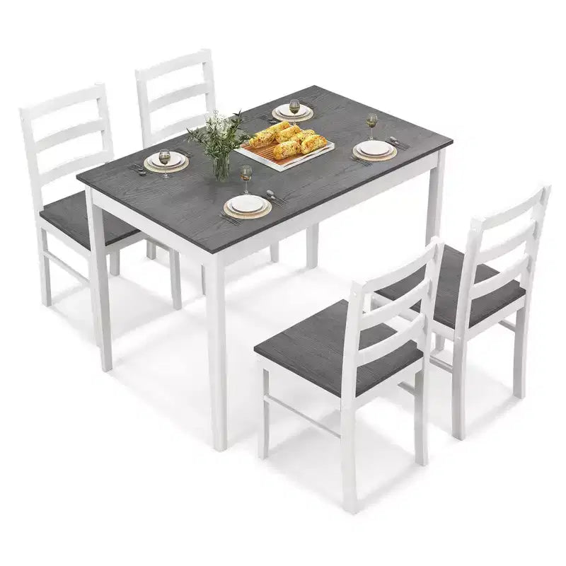 Costway Ensemble repas 5 pièces Bois massif Mobilier de cuisine avec table rectangulaire et 4 chaises Naturel/Café/Gris
