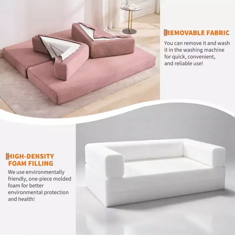 Canapé futon moderne en velours côtelé de 79 po pour petits espaces, canapé-lit convertible 5 en 1 avec accoudoirs et oreillers amovibles
