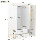 Armoire penderie 3 portes avec miroirs, étagères et 2 tiroirs