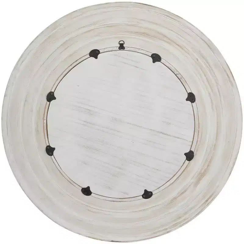 Miroir mural en bois 35x35 avec effet blanchi crème - Olivia & May : Aucun assemblage, cadre en MDF, usage intérieur