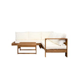 Canapé d'angle en forme de L, ensemble de canapés de patio avec table, canapé de salon en bois, ensemble de conversation extérieur 4 pièces
