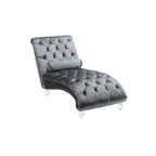 Chaise longue inclinable en velours capitonnée avec oreiller et pieds en acrylique