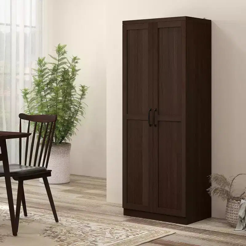 Garde-manger de cuisine 2 portes de 160 cm, meuble de rangement autoportant avec 5 étagères et 2 étagères réglables pour salle à manger