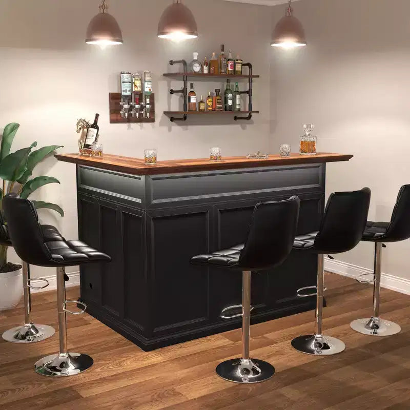 GDLF Meuble de Bar d'Angle en Forme de L avec Espace Réfrigérateur, Grande Table de Bar Moderne pour Sous-sol