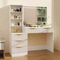 Coiffeuse de maquillage avec miroir éclairé et station de recharge, tactile 3 couleurs à intensité variable, 5 tiroirs et plateau en verre, table de maquillage moderne pour chambre à coucher