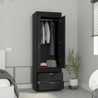18.9 Armoire moderne à deux portes avec deux tiroirs inférieurs et tringle de suspension pour chambre à coucher