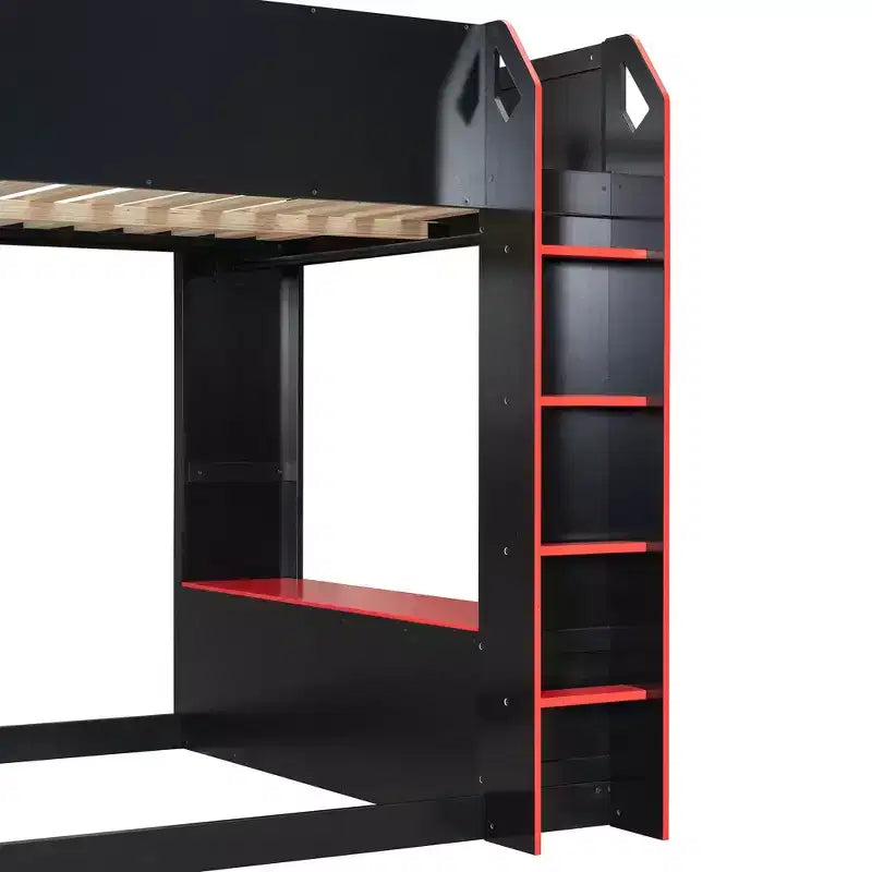 Lit mezzanine avec bureau réglable en hauteur, lumières RVB et rangement, lit gain de place pleine grandeur pour adolescents et adultes