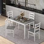 Costway Ensemble repas 5 pièces Bois massif Mobilier de cuisine avec table rectangulaire et 4 chaises Naturel/Café/Gris