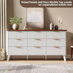 Commode cannelée à 9 tiroirs, 154 cm de large, en bois, avec rangement profond, pour chambre à coucher, salon ou couloir