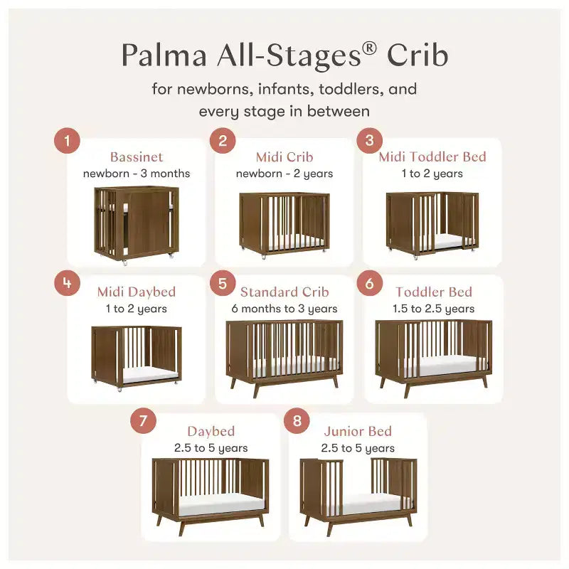 Lit de bébé convertible 8-en-1 Babyletto Palma avec berceau et kits pour lit de tout-petit