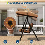 Balançoire de jardin 2 places avec auvent, assise rembourrée, cadre en fer robuste, banc d'extérieur résistant aux intempéries pour patio, balcon ou arrière-cour