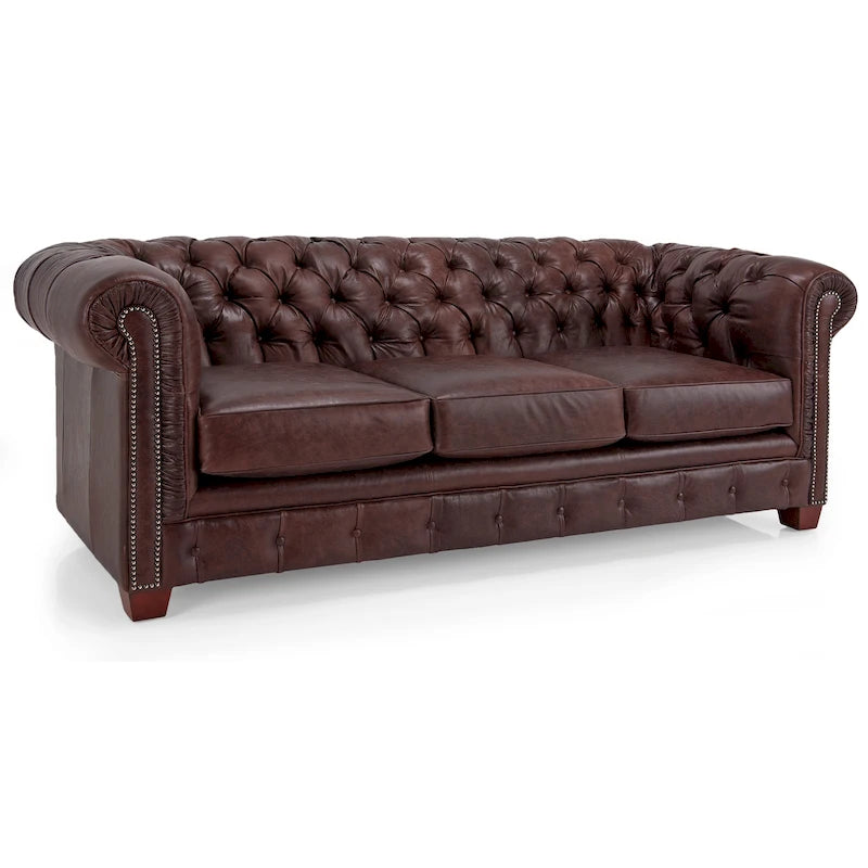 Canapé Chesterfield en cuir italien pleine fleur touffeté Hancock - 31 H x 86 L x 40 P